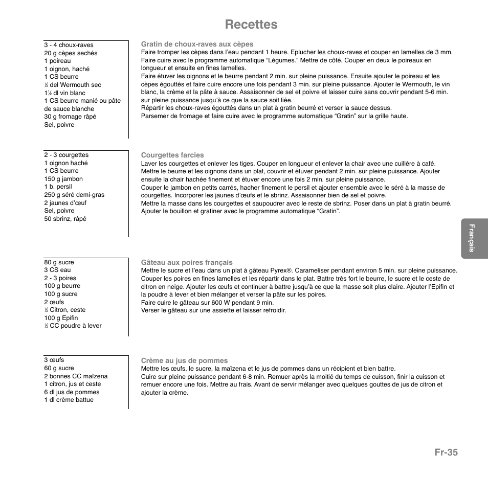 Recettes, Fr-35 | Panasonic NNGD559WSPG User Manual | Page 114 / 137