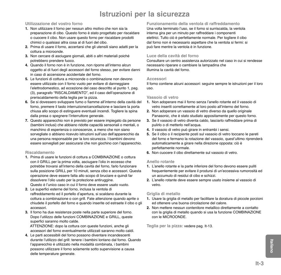Istruzioni per la sicurezza, It-3 | Panasonic NNGD559WSPG User Manual | Page 121 / 137