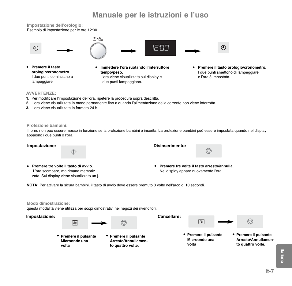 Manuale per le istruzioni e lʼuso, It-7 | Panasonic NNGD559WSPG User Manual | Page 125 / 137