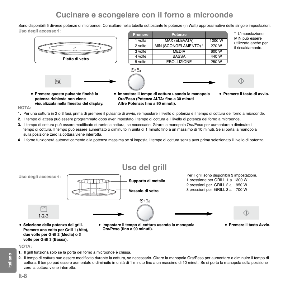 Cucinare e scongelare con il forno a microonde, Uso del grill, It-8 | Panasonic NNGD559WSPG User Manual | Page 126 / 137