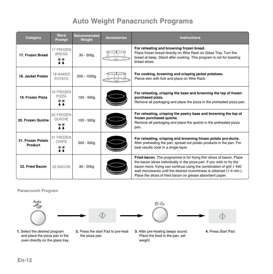 Auto weight panacrunch programs, En-12 | Panasonic NNGD559WSPG User Manual | Page 13 / 137