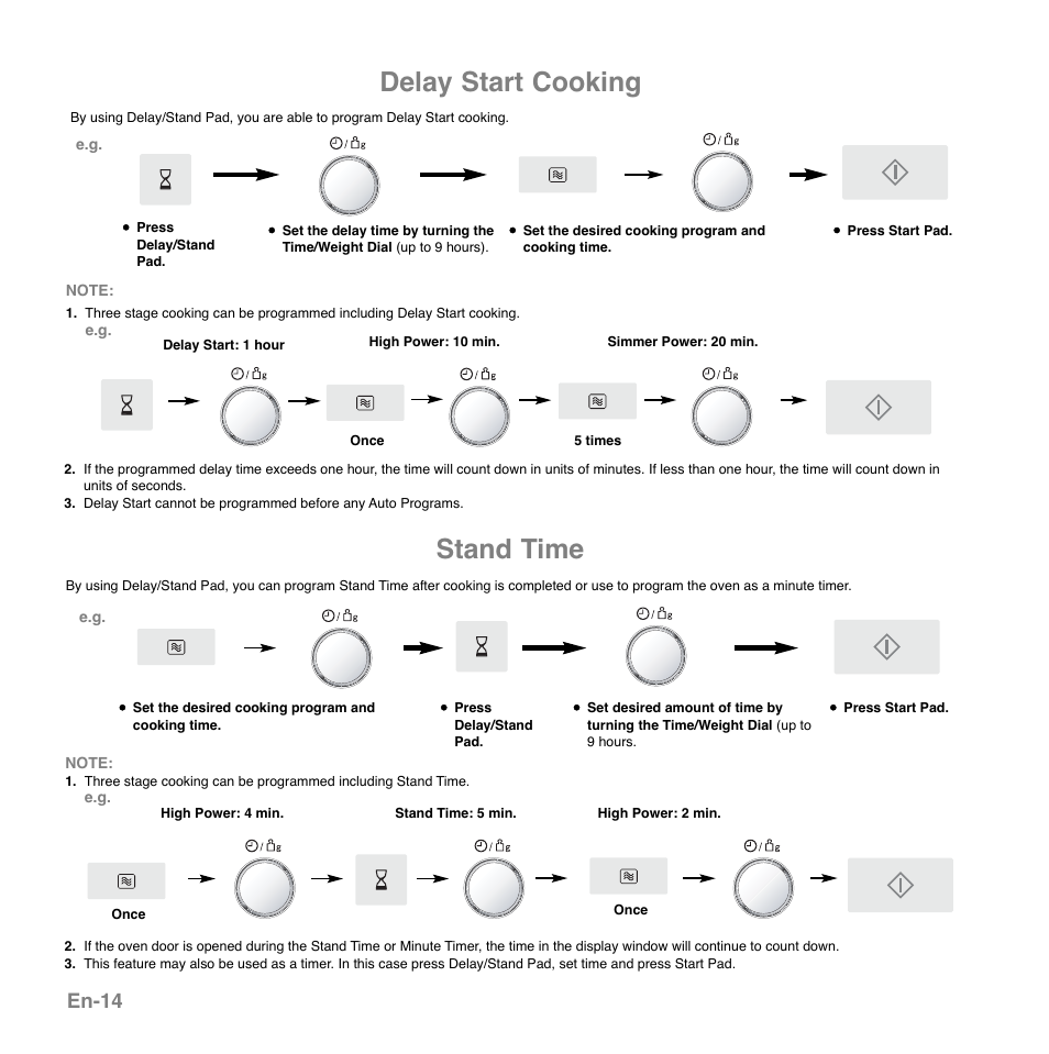 Delay start cooking, Stand time, En-14 | Panasonic NNGD559WSPG User Manual | Page 15 / 137