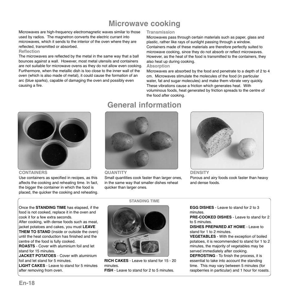 Microwave cooking general information, En-18 | Panasonic NNGD559WSPG User Manual | Page 19 / 137
