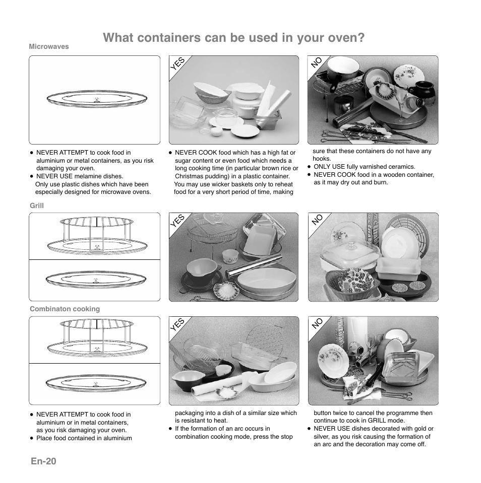 What containers can be used in your oven, En-20 | Panasonic NNGD559WSPG User Manual | Page 21 / 137