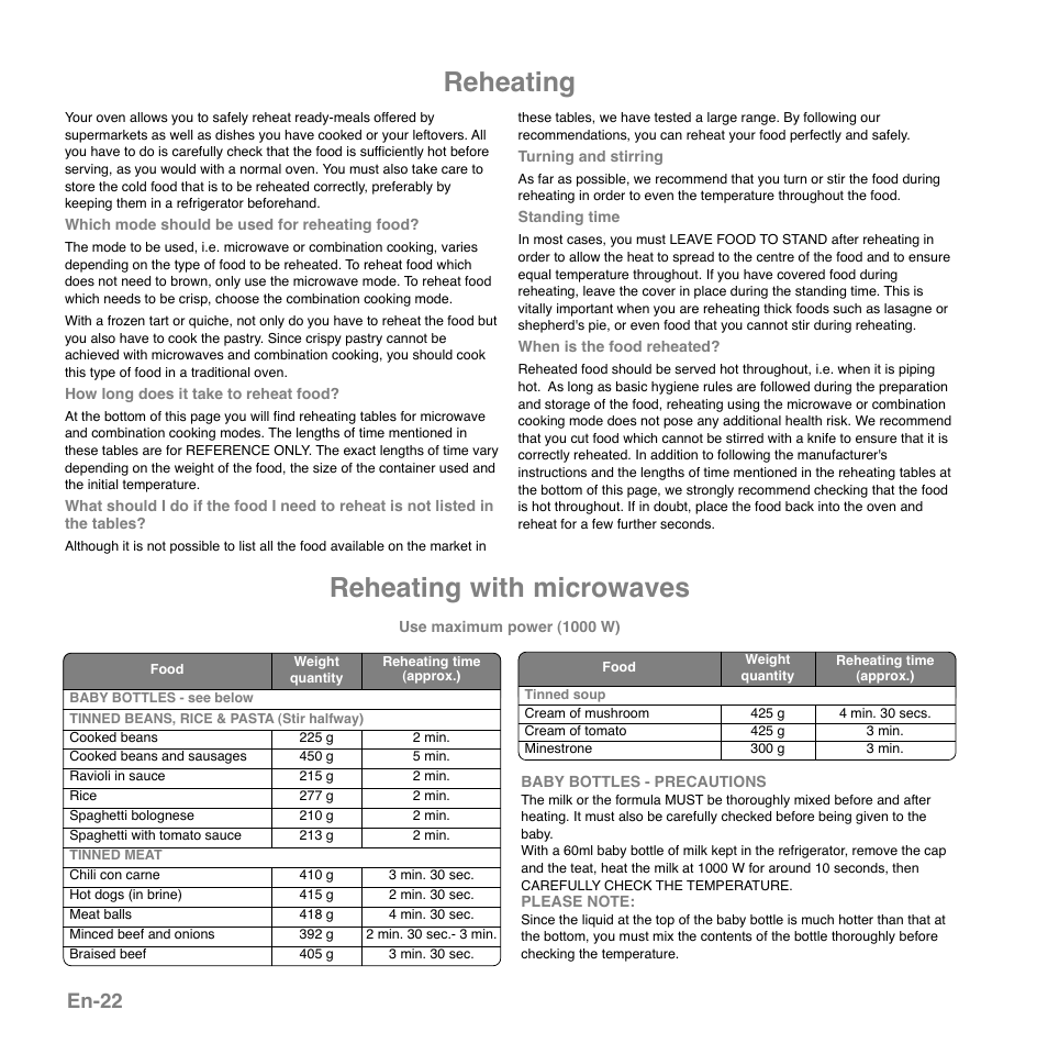 Reheating reheating with microwaves, En-22 | Panasonic NNGD559WSPG User Manual | Page 23 / 137