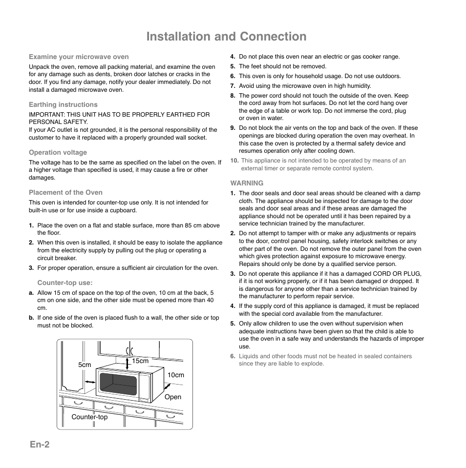 Installation and connection, En-2 | Panasonic NNGD559WSPG User Manual | Page 3 / 137
