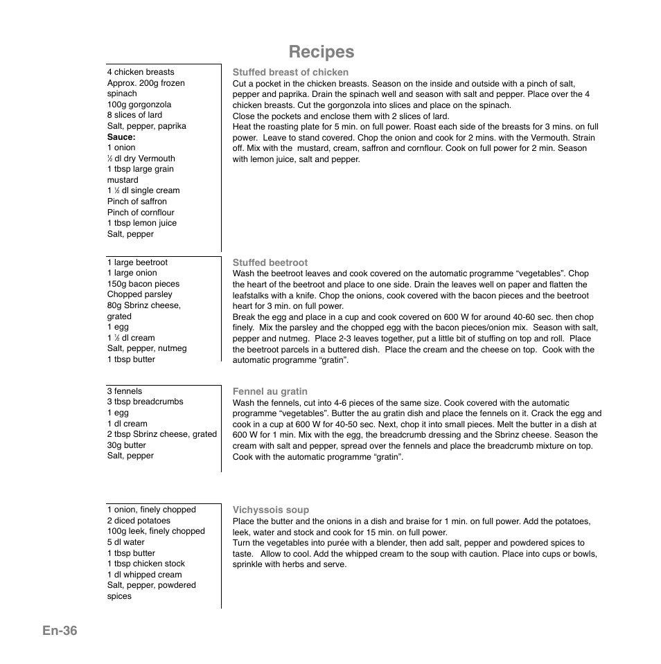 Recipes, En-36 | Panasonic NNGD559WSPG User Manual | Page 37 / 137