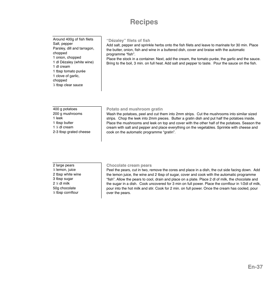 Recipes, En-37 | Panasonic NNGD559WSPG User Manual | Page 38 / 137