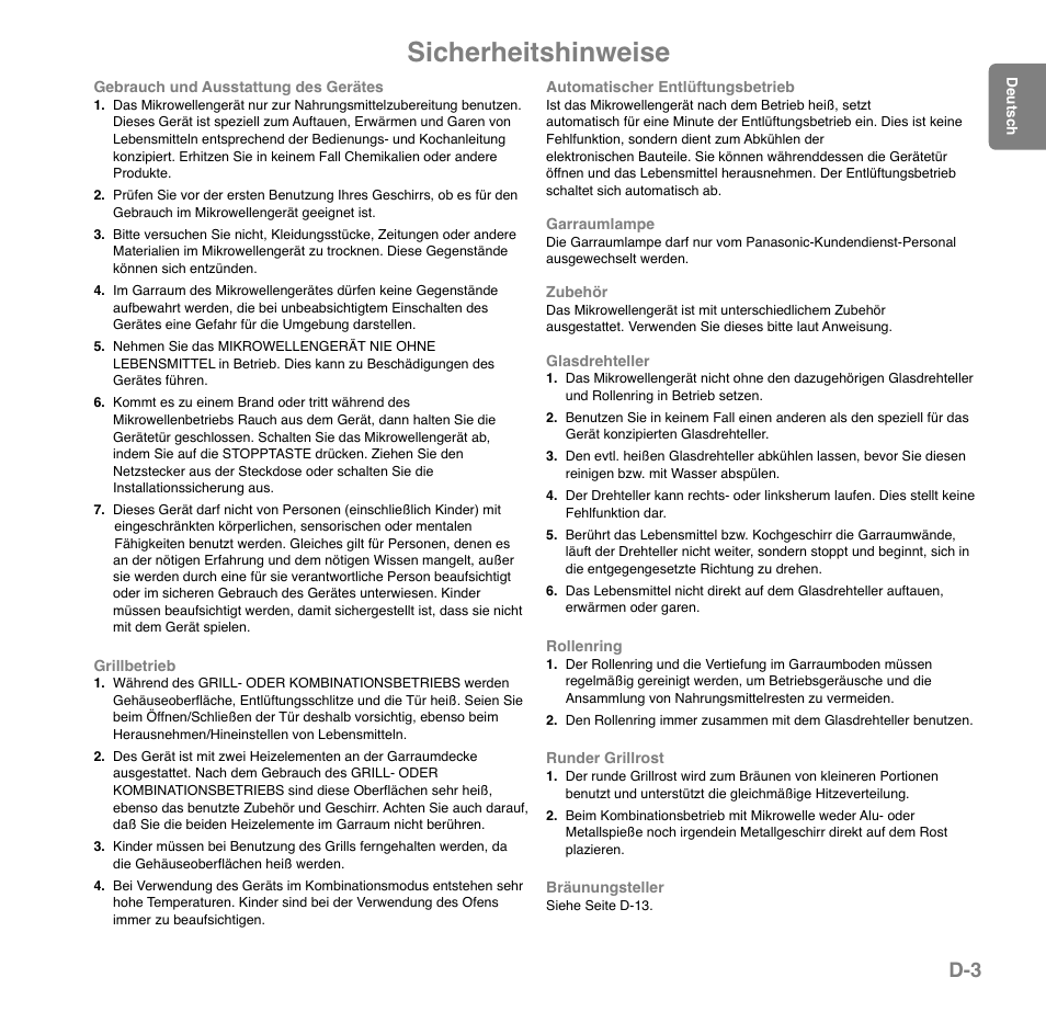 Sicherheitshinweise | Panasonic NNGD559WSPG User Manual | Page 43 / 137