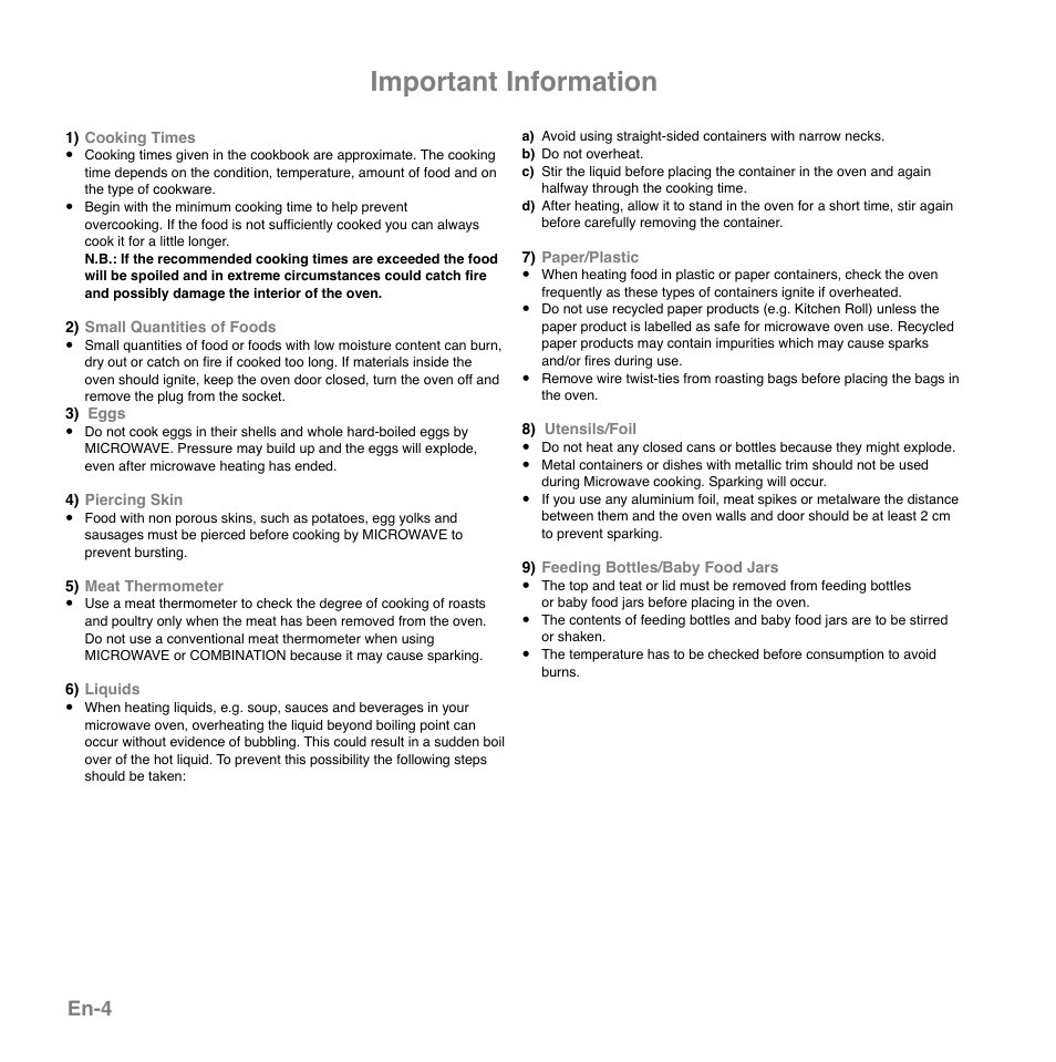 Important information, En-4 | Panasonic NNGD559WSPG User Manual | Page 5 / 137