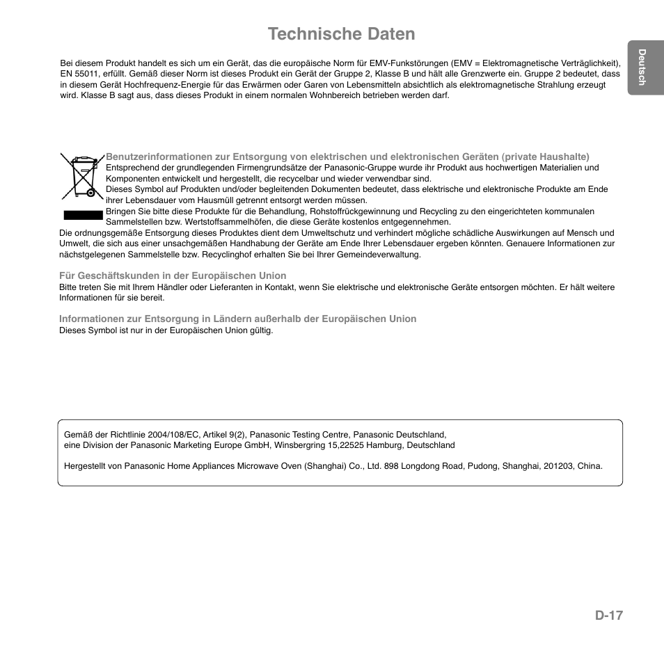 Technische daten, D-17 | Panasonic NNGD559WSPG User Manual | Page 57 / 137