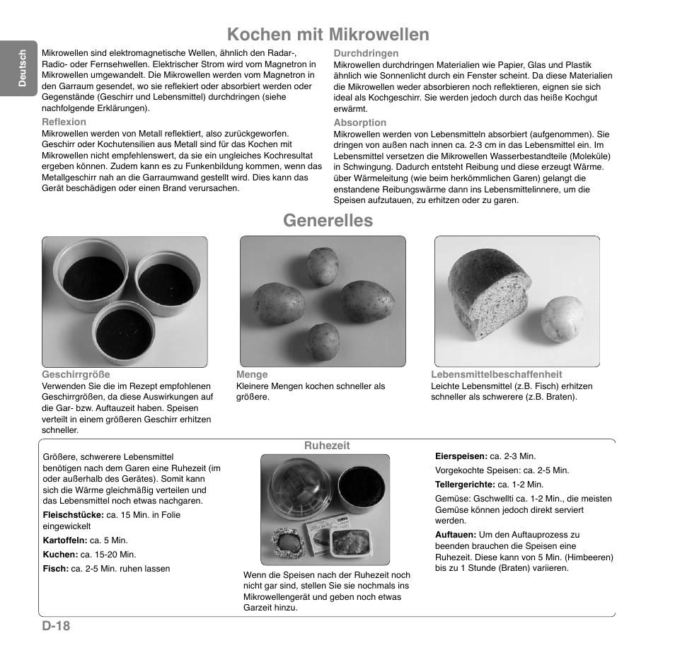 Kochen mit mikrowellen, Generelles, D-18 | Panasonic NNGD559WSPG User Manual | Page 58 / 137