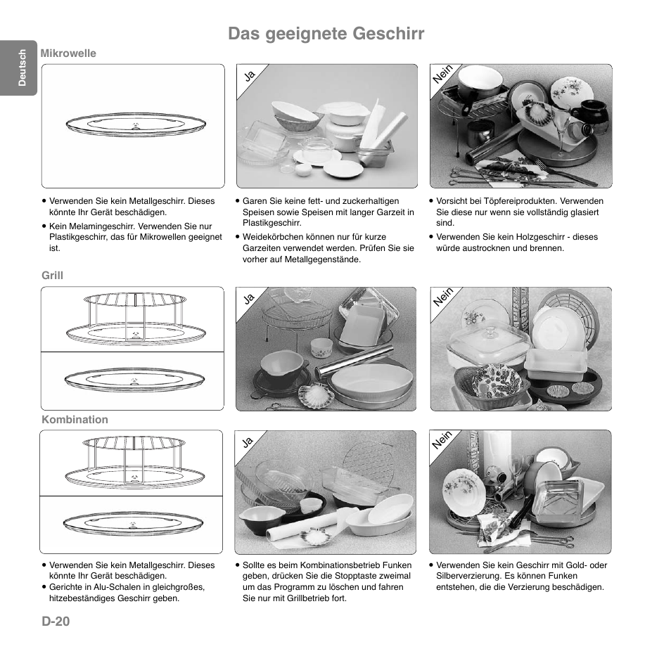 Das geeignete geschirr, D-20 | Panasonic NNGD559WSPG User Manual | Page 60 / 137