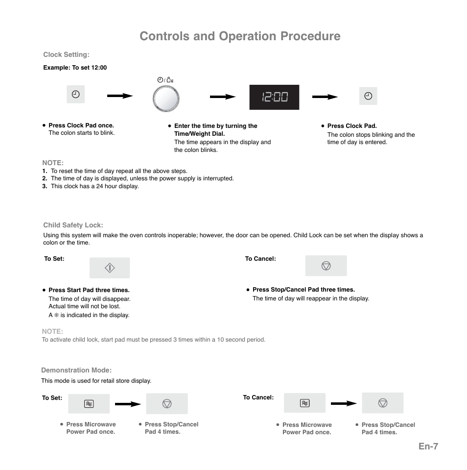 Controls and operation procedure, En-7 | Panasonic NNGD559WSPG User Manual | Page 8 / 137