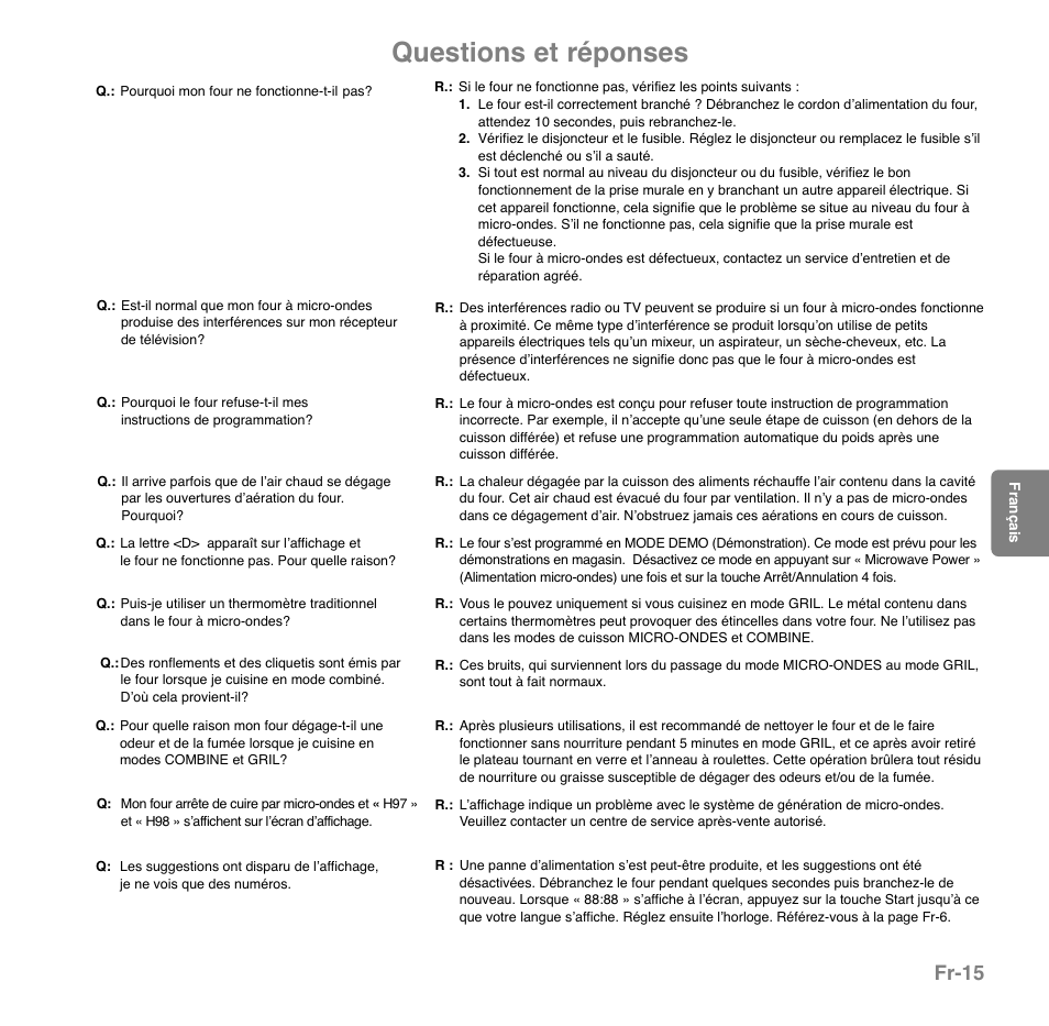 Questions et réponses, Fr-15 | Panasonic NNGD559WSPG User Manual | Page 94 / 137