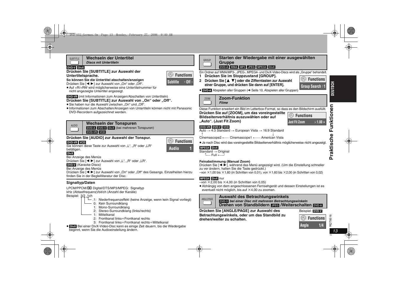 Pr akti s c he funkt ionen | Panasonic DVDS52 User Manual | Page 13 / 80