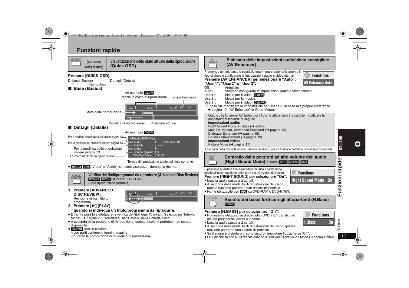 Funzioni rapide, Funzi oni rap ide | Panasonic DVDS52 User Manual | Page 37 / 80