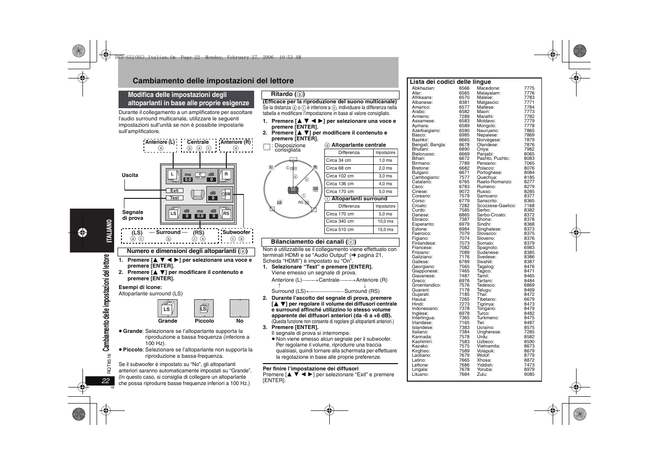 Cambiamento delle impostazioni del lettore | Panasonic DVDS52 User Manual | Page 48 / 80