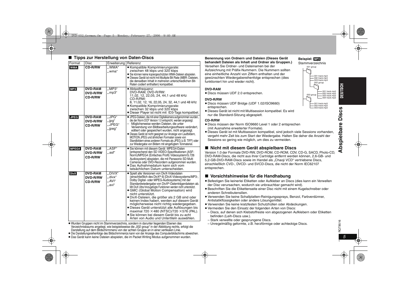 Abspi el bare discs | Panasonic DVDS52 User Manual | Page 5 / 80