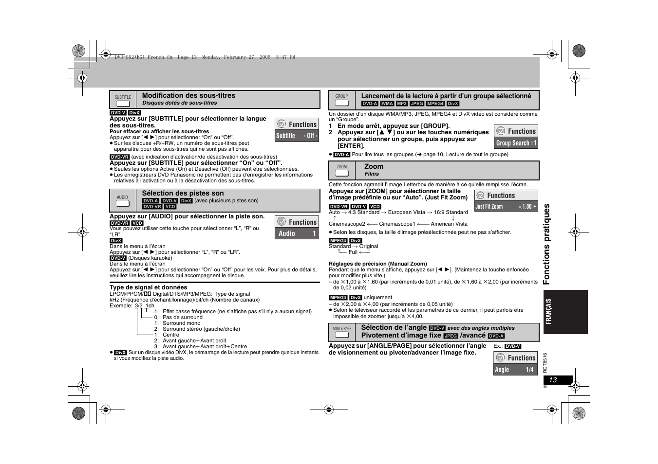 Fonct ions prat iques | Panasonic DVDS52 User Manual | Page 65 / 80