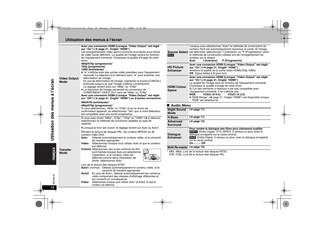 Utilisation des menus à l’écran | Panasonic DVDS52 User Manual | Page 70 / 80