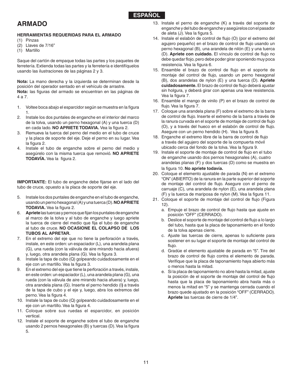 Armado, Español | Agri-Fab 45-02114 User Manual | Page 11 / 20