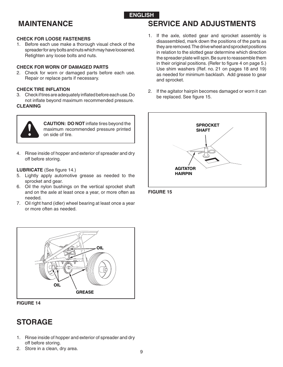 Maintenance, Storage, Service and adjustments | Agri-Fab 45-02114 User Manual | Page 9 / 20