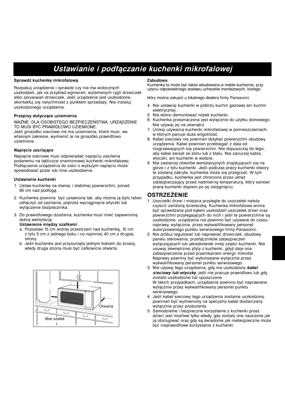 Ustawianie i podłączanie kuchenki mikrofalowej, Pl-1, Ostrzeżenie | Panasonic NNA813 User Manual | Page 107 / 128