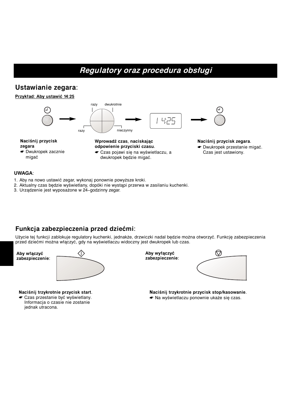 Regulatory oraz procedura obsługi, Ustawianie zegara, Funkcja zabezpieczenia przed dziećmi | Pl-8 | Panasonic NNA813 User Manual | Page 114 / 128