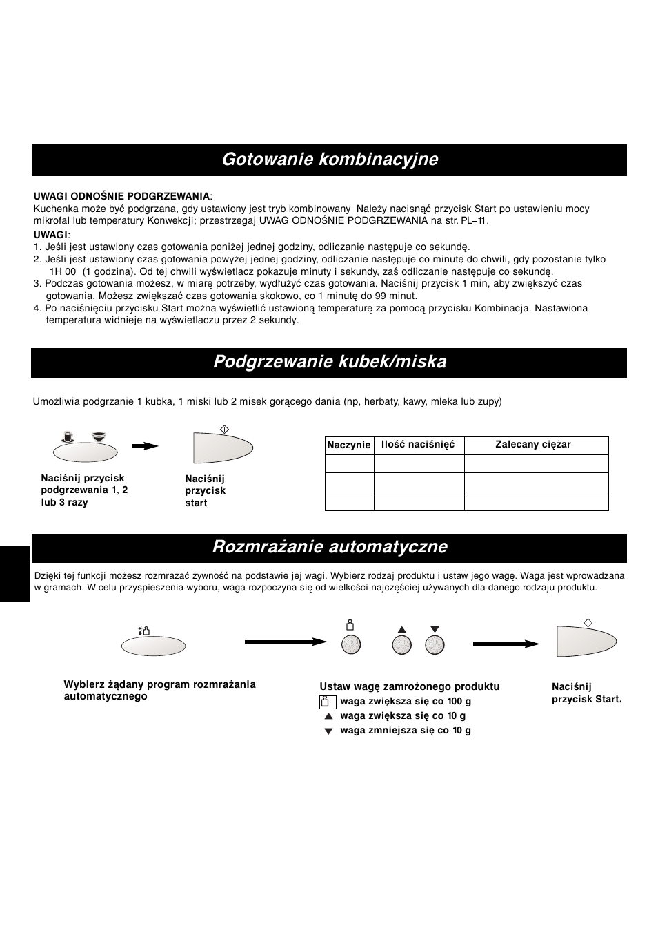 Gotowanie kombinacyjne, Rozmrażanie automatyczne podgrzewanie kubek/miska, Pl-14 | Panasonic NNA813 User Manual | Page 120 / 128