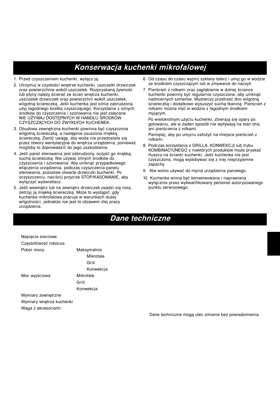 Konserwacja kuchenki mikrofalowej dane techniczne, Pl-21 | Panasonic NNA813 User Manual | Page 127 / 128