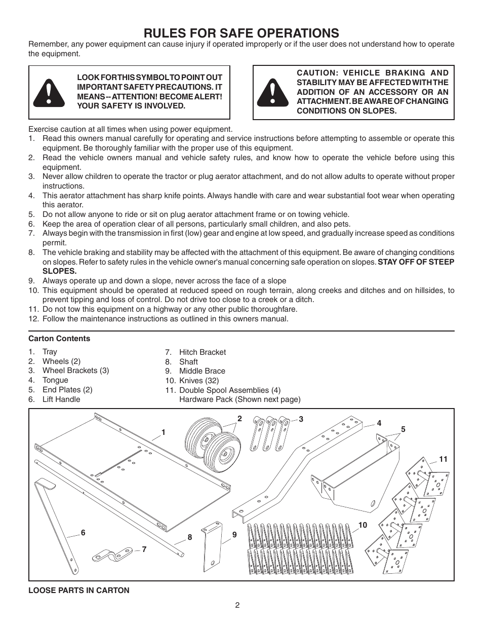 Rules for safe operations | Agri-Fab 48" PLUG AERATOR 45-0299 User Manual | Page 2 / 12