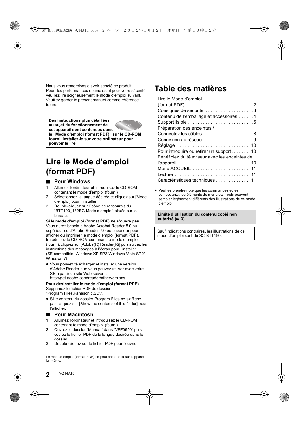 Panasonic SCBTT182EG User Manual | Page 2 / 100