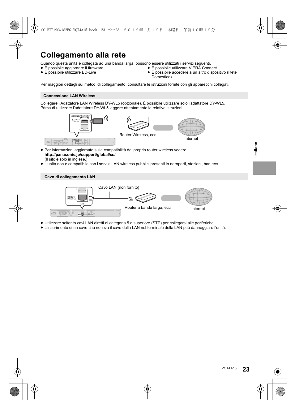 Collegamento alla rete | Panasonic SCBTT182EG User Manual | Page 23 / 100