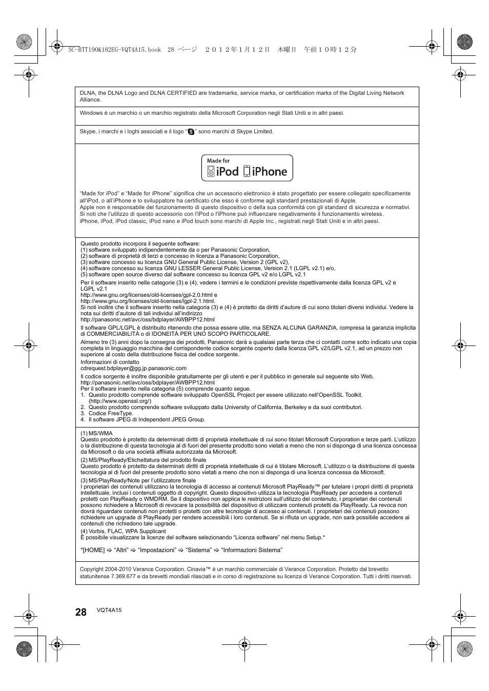 Panasonic SCBTT182EG User Manual | Page 28 / 100
