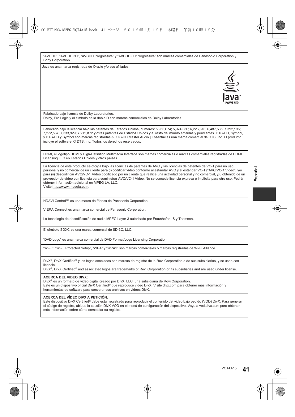 Panasonic SCBTT182EG User Manual | Page 41 / 100