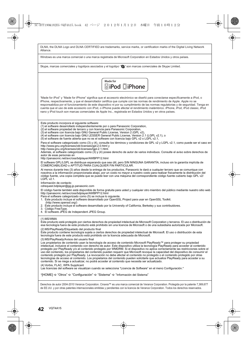 Panasonic SCBTT182EG User Manual | Page 42 / 100