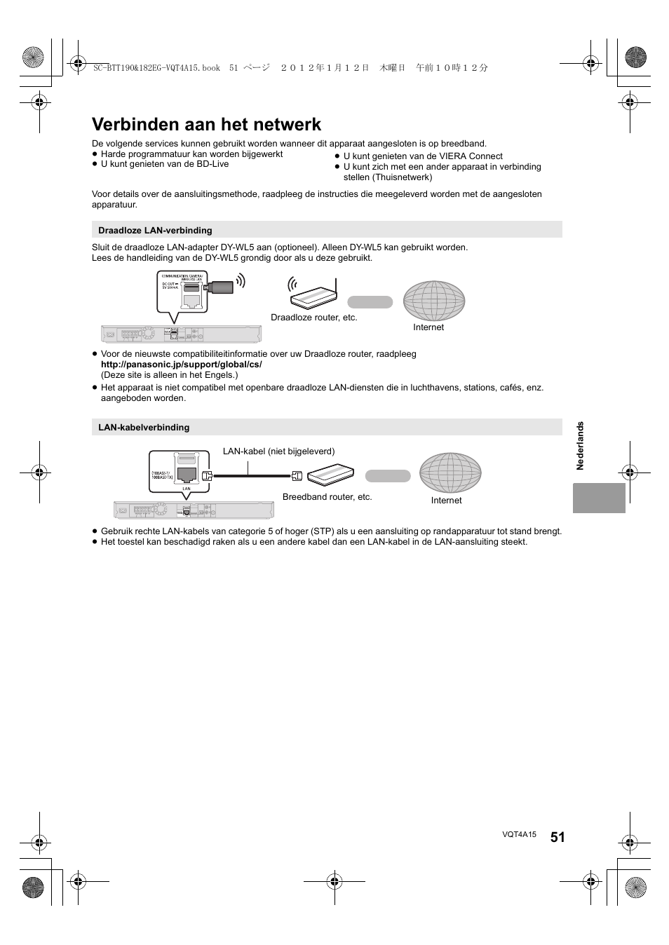 Verbinden aan het netwerk | Panasonic SCBTT182EG User Manual | Page 51 / 100