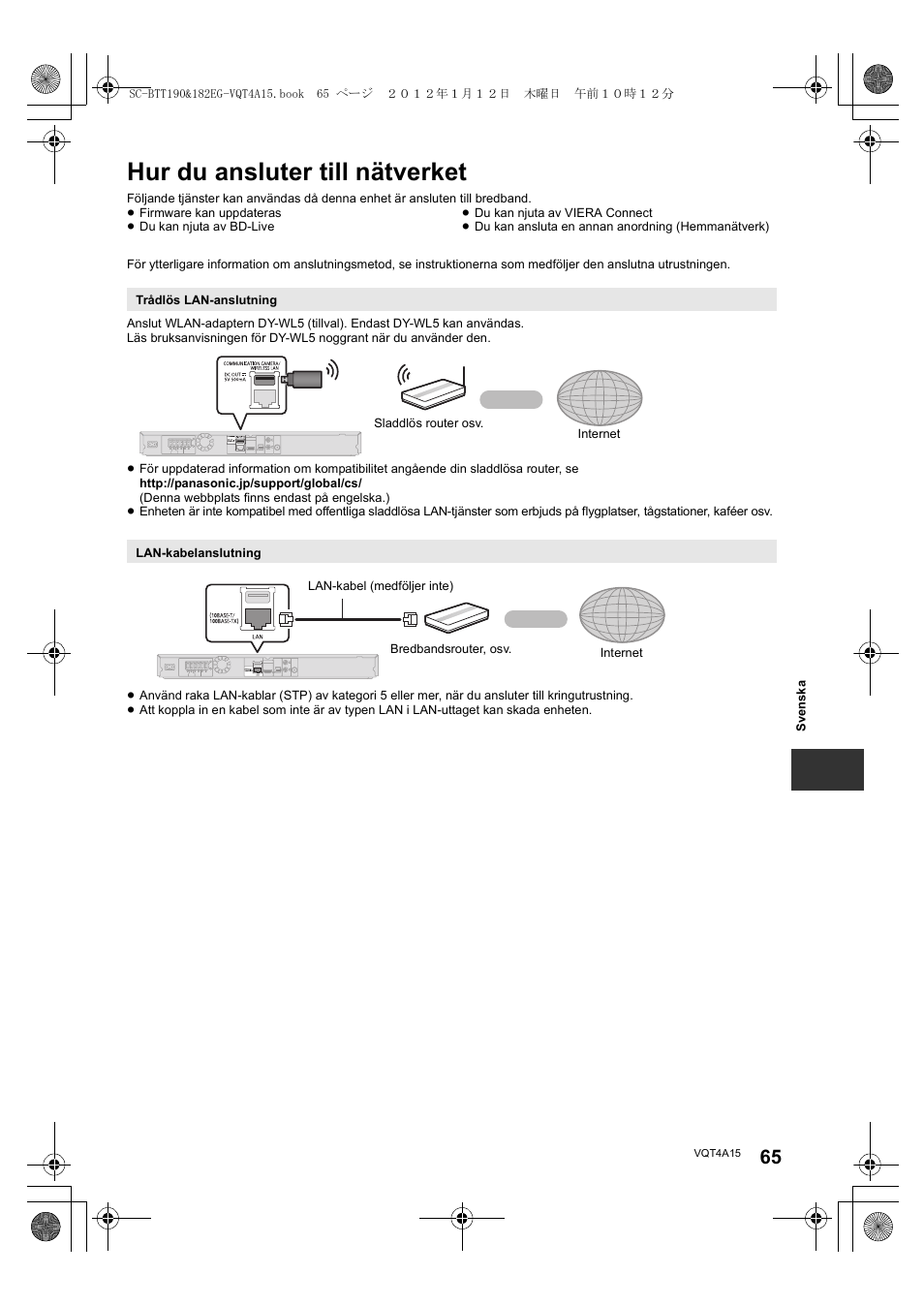 Hur du ansluter till nätverket | Panasonic SCBTT182EG User Manual | Page 65 / 100