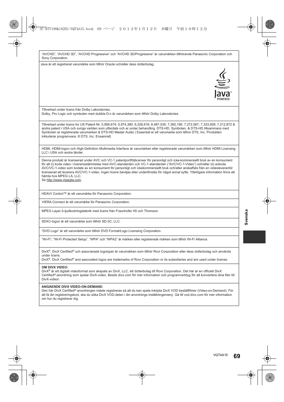 Panasonic SCBTT182EG User Manual | Page 69 / 100