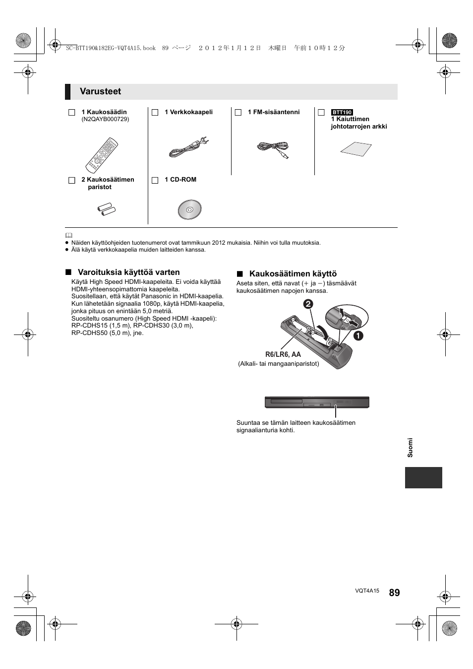 Varusteet | Panasonic SCBTT182EG User Manual | Page 89 / 100