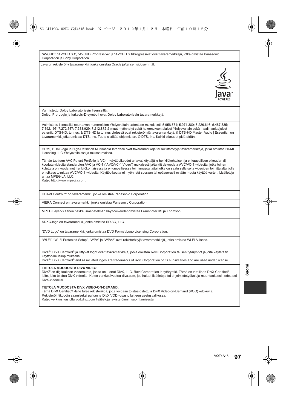 Panasonic SCBTT182EG User Manual | Page 97 / 100