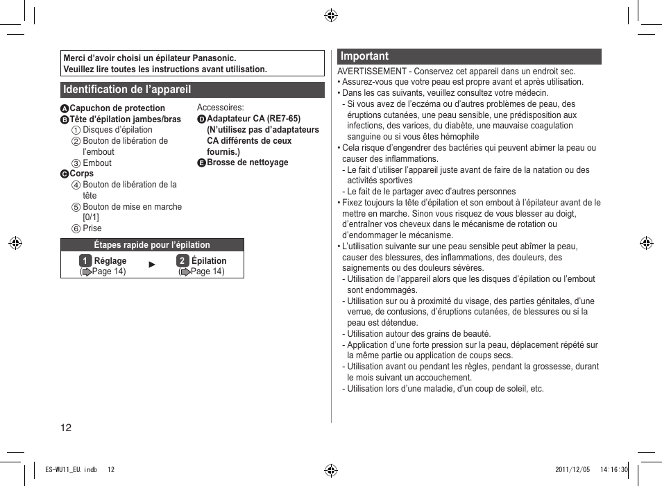 Panasonic ESWU11 User Manual | Page 12 / 74