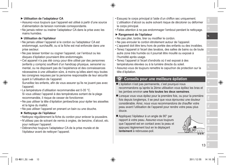 Conseilspourunemeilleureépilation | Panasonic ESWU11 User Manual | Page 13 / 74