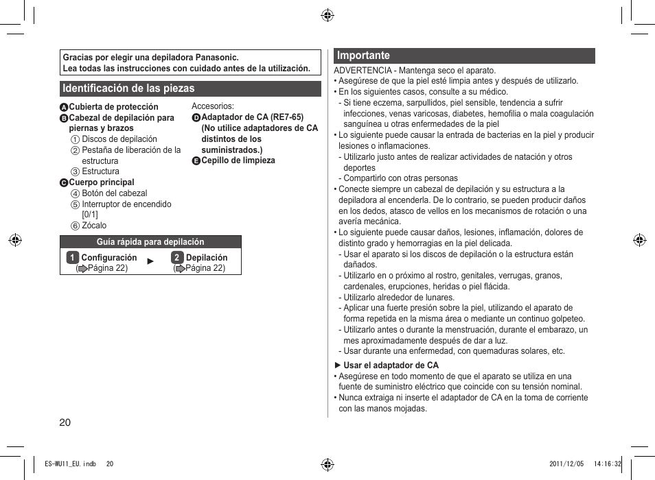 Panasonic ESWU11 User Manual | Page 20 / 74