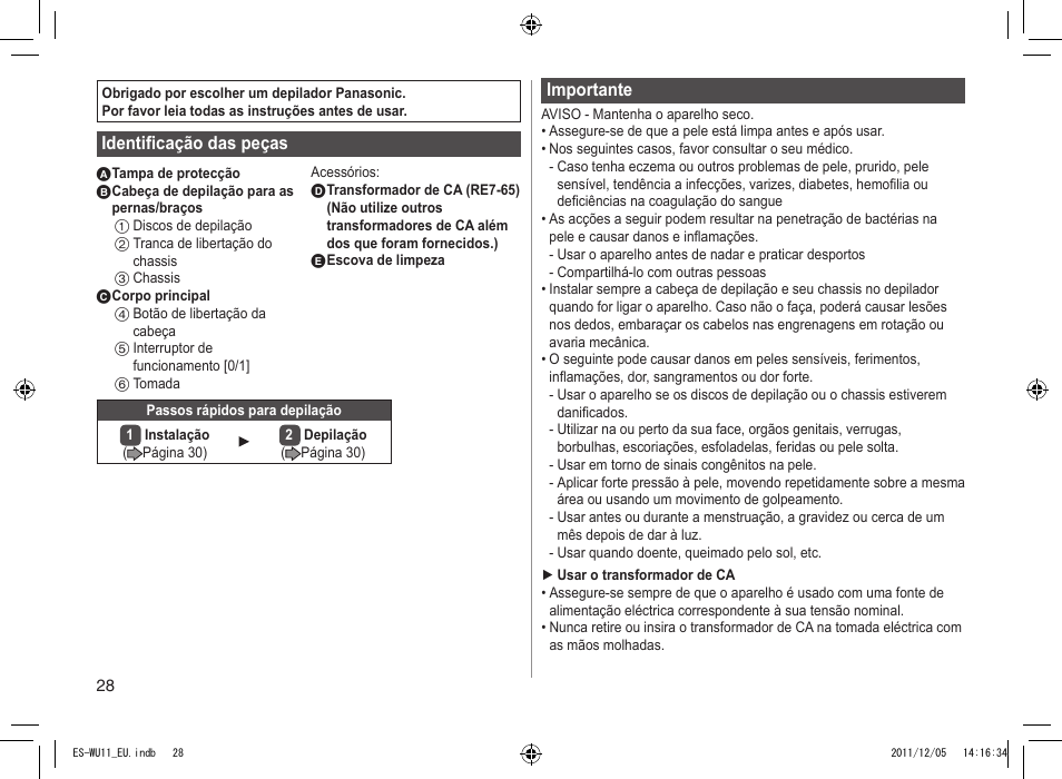 Panasonic ESWU11 User Manual | Page 28 / 74