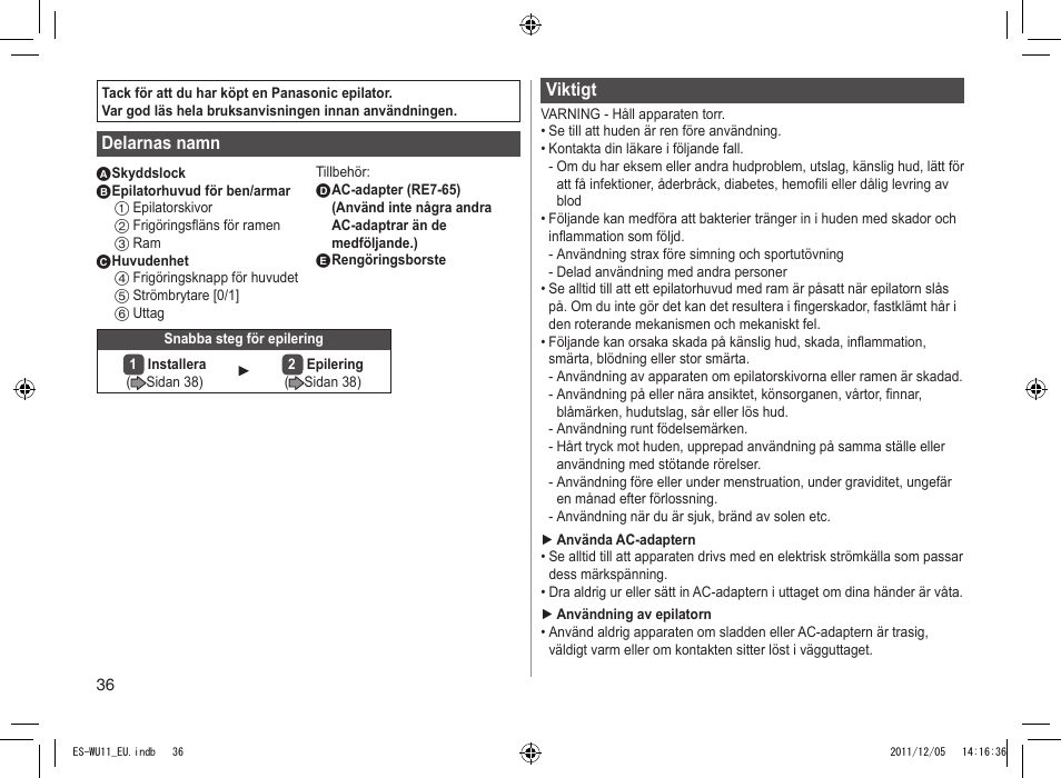 Panasonic ESWU11 User Manual | Page 36 / 74