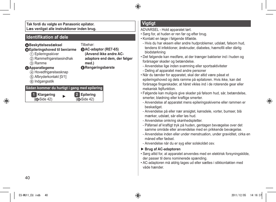 Panasonic ESWU11 User Manual | Page 40 / 74