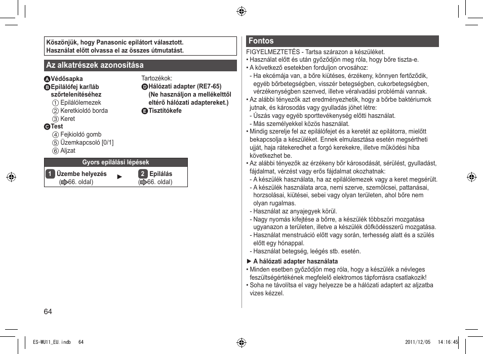 Panasonic ESWU11 User Manual | Page 64 / 74