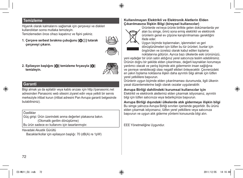 Panasonic ESWU11 User Manual | Page 72 / 74